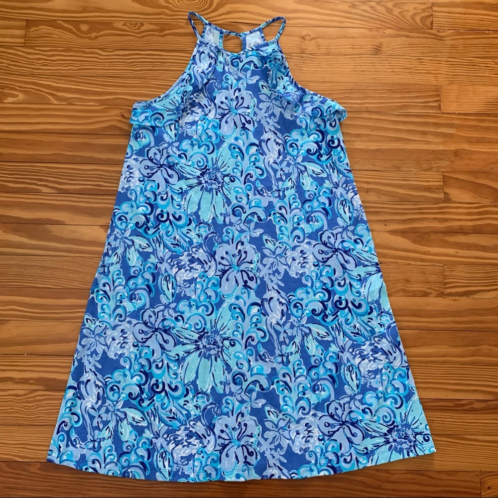 Lilly Pulitzer blue floral Billie Swing dress with ruffles size Extra Small